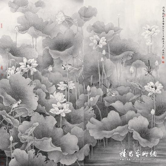 墨荷四条屏_董希源—工笔花鸟画专集_董希源作品展_董希源在线作品