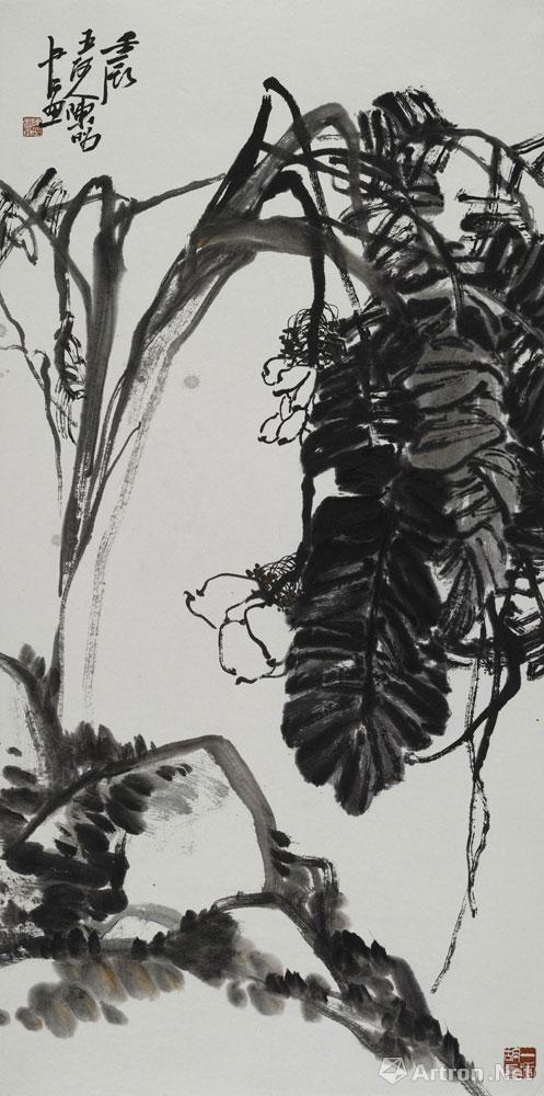 雨露芭蕉图轴_花鸟作品_陈昭作品展_陈昭在线作品_陈昭官方网站-雅昌
