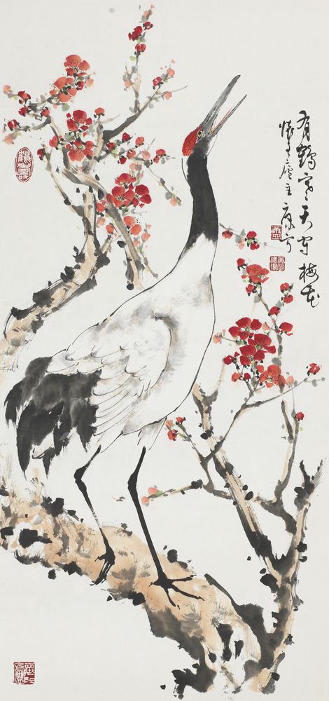有鹤寒天守梅花