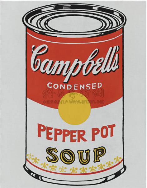 0041 campbell"s soup can (pepper pot) casein and pencil on