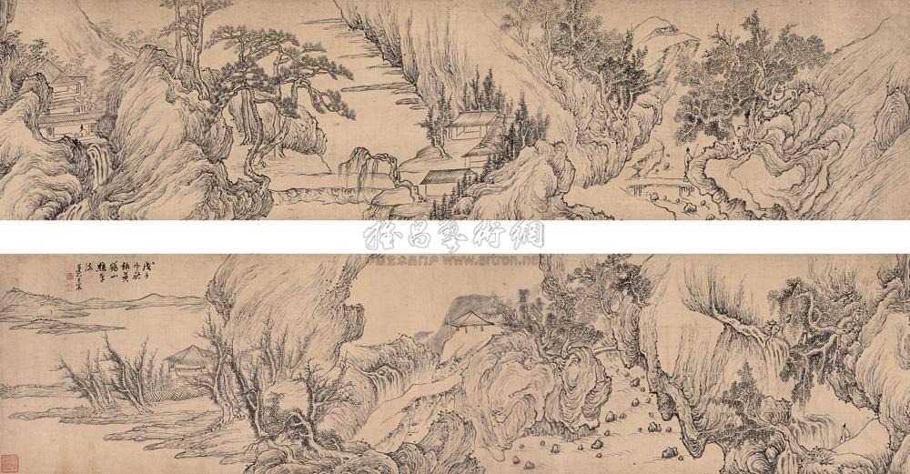 1796 戊子(1768年)作 仿王蒙山水长卷 手卷 绢本