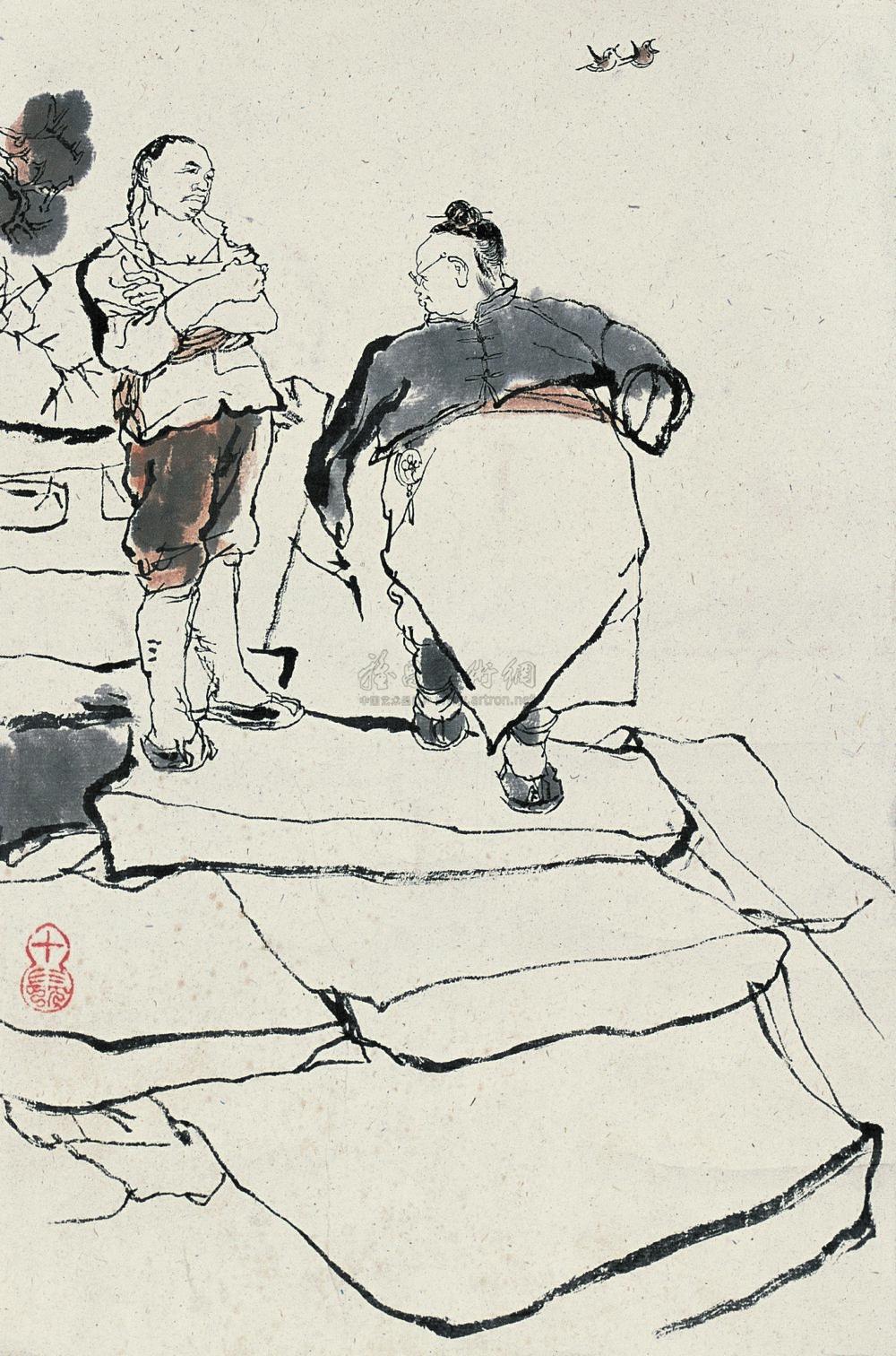 0014阿q插图镜心设色纸本