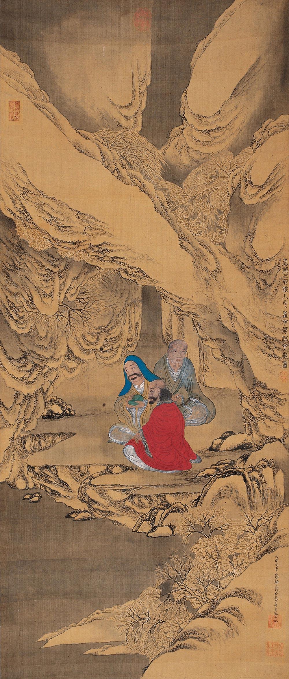 1438己卯1639年作罗汉图立轴绢本