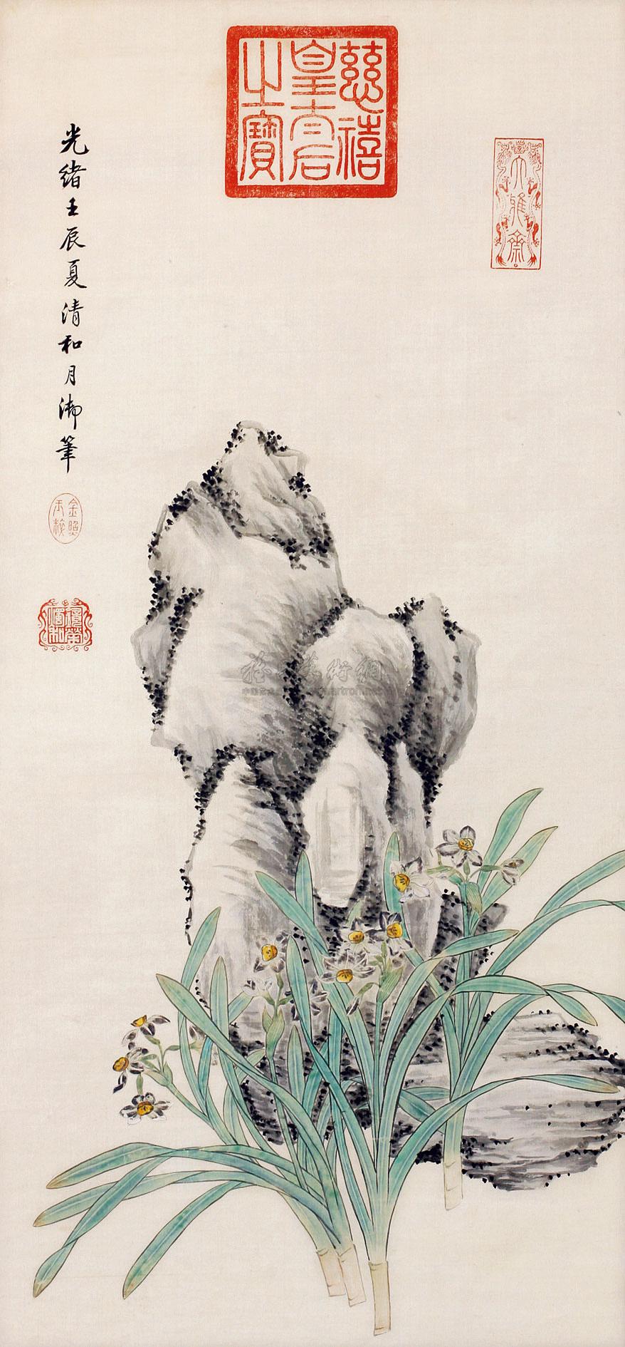 0143 水仙与石 立轴 设色纸本