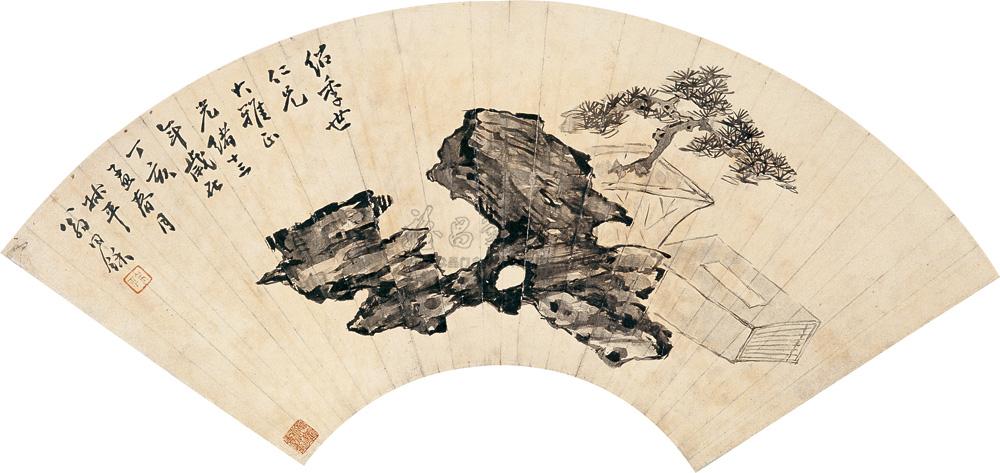 0188清供图扇面水墨纸本