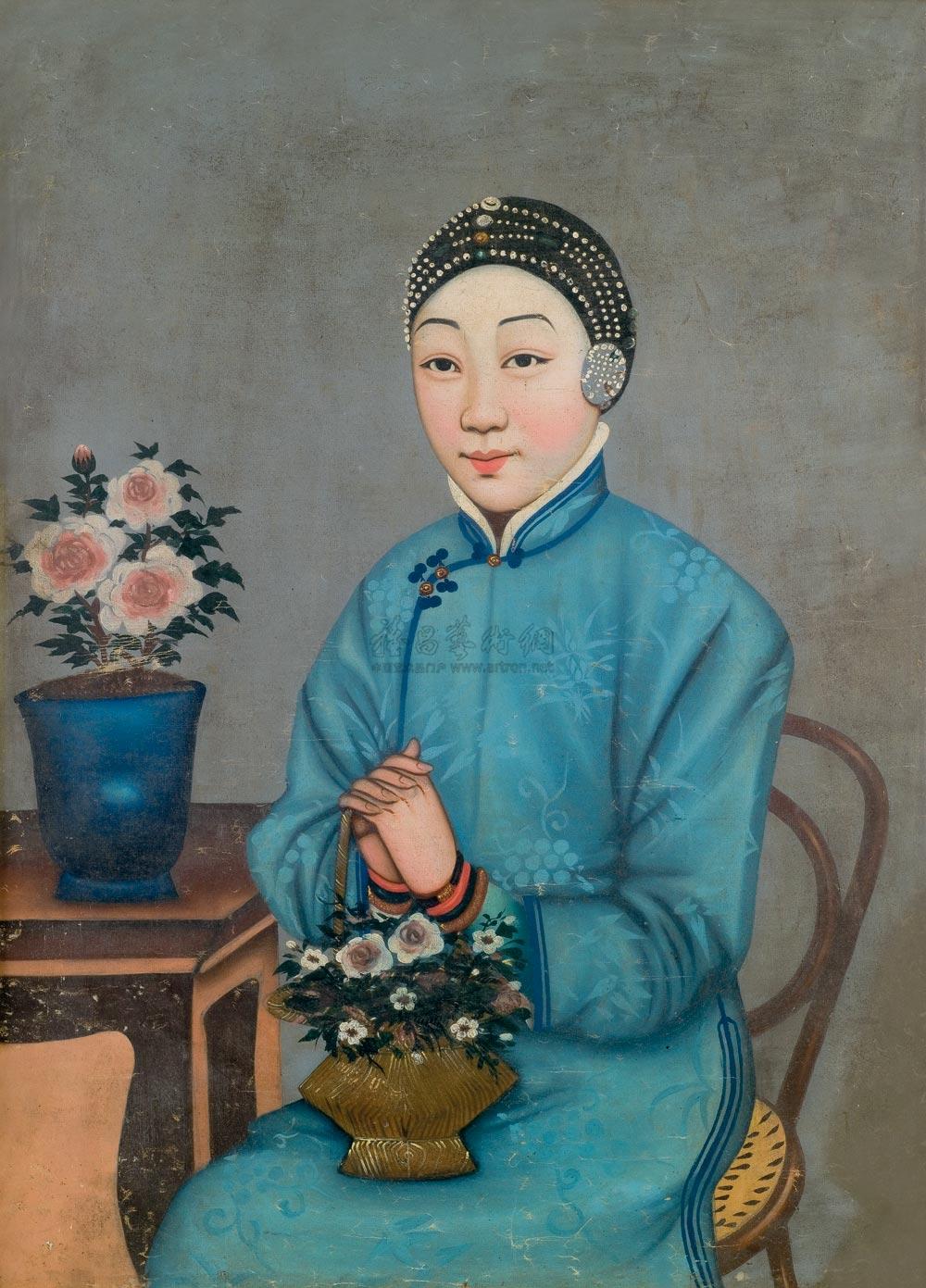 0179清代肖像油彩绢