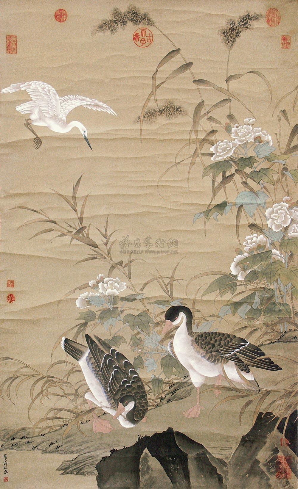 0205 彷元人芦雁图 立轴 设色绢本
