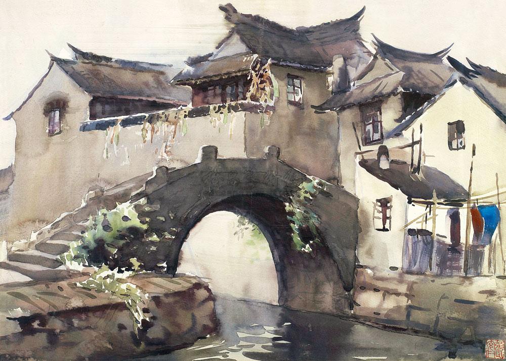 1009 江南水乡 纸本水彩