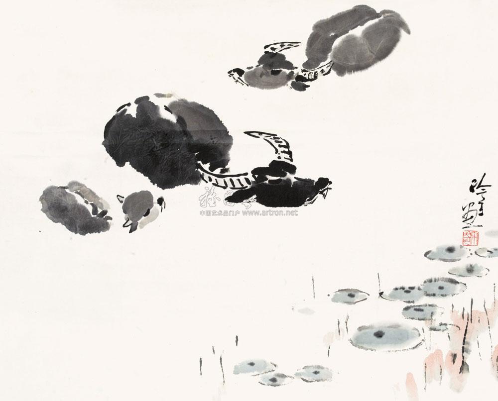 0152 水牛图 立轴 设色纸本
