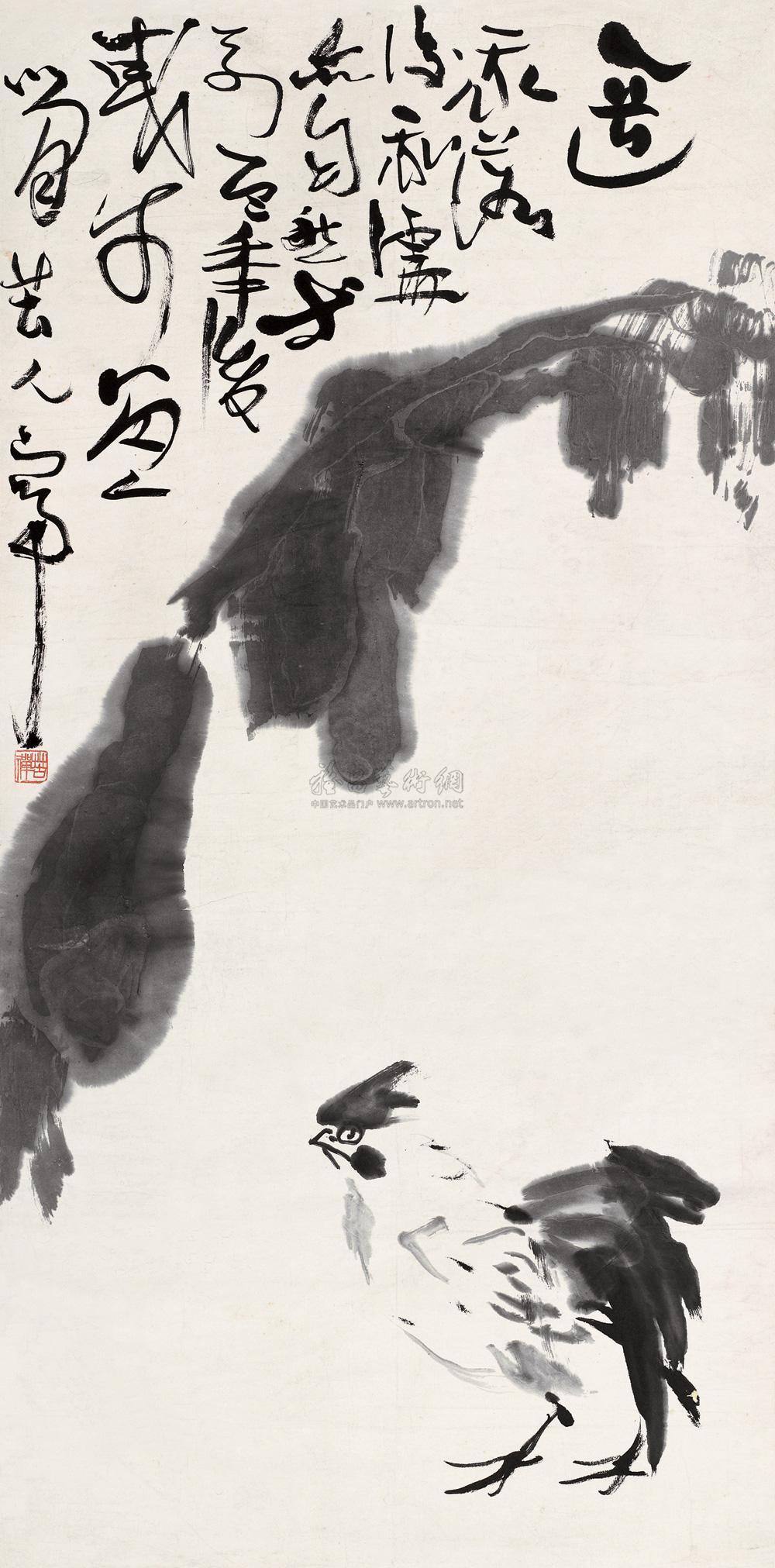 0373 蕉叶雄鸡图 立轴 水墨纸本