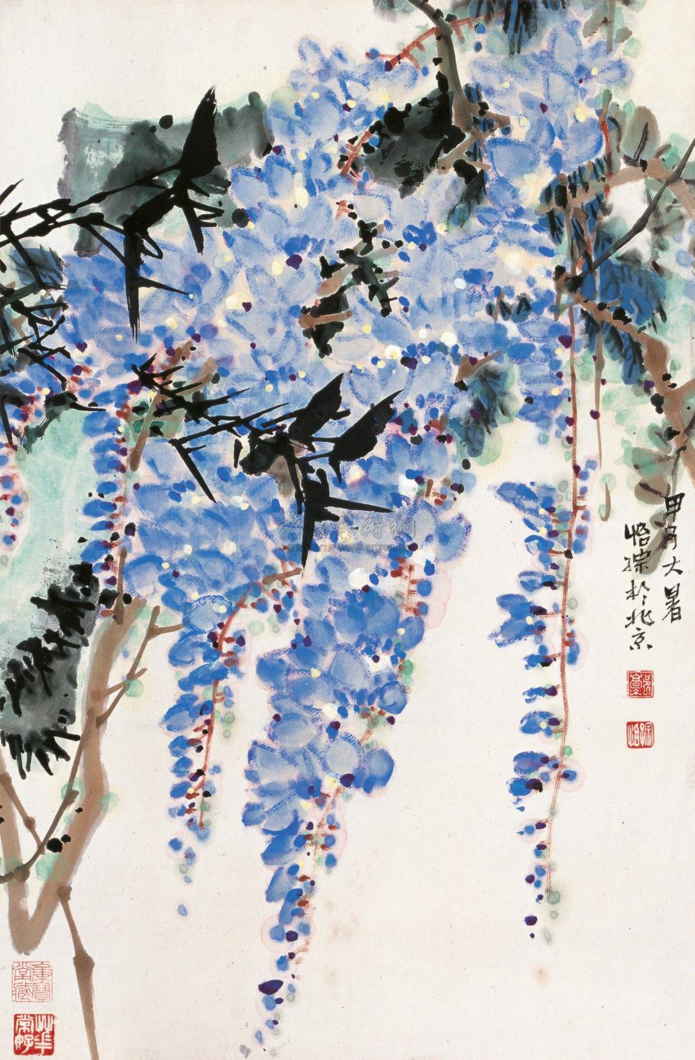 0366 1984年作 紫藤 立轴 设色纸本