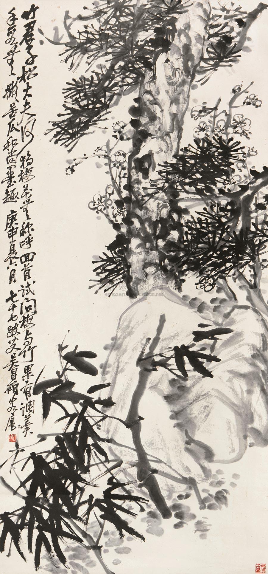 1585 庚申(1920年)作 岁寒三友 立轴 纸本