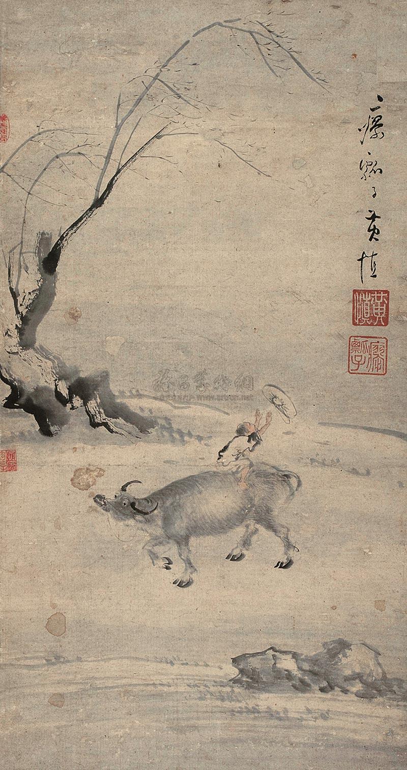 1746牧牛图立轴纸本