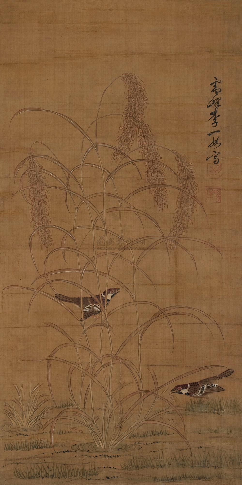 【稻穗麻雀 立轴 绢本】拍卖品_图片_价格_鉴赏_绘画_雅昌艺术品拍卖
