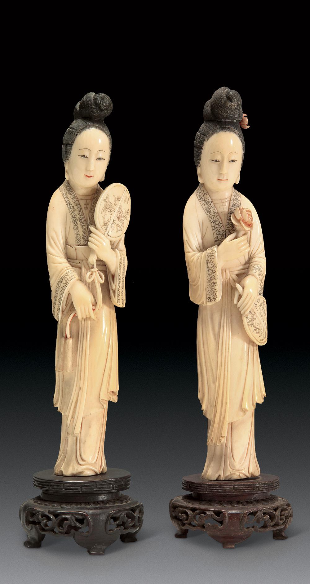 【清 象牙仕女 (两件)】拍卖品_图片_价格_鉴赏_牙雕_雅昌艺术品拍卖