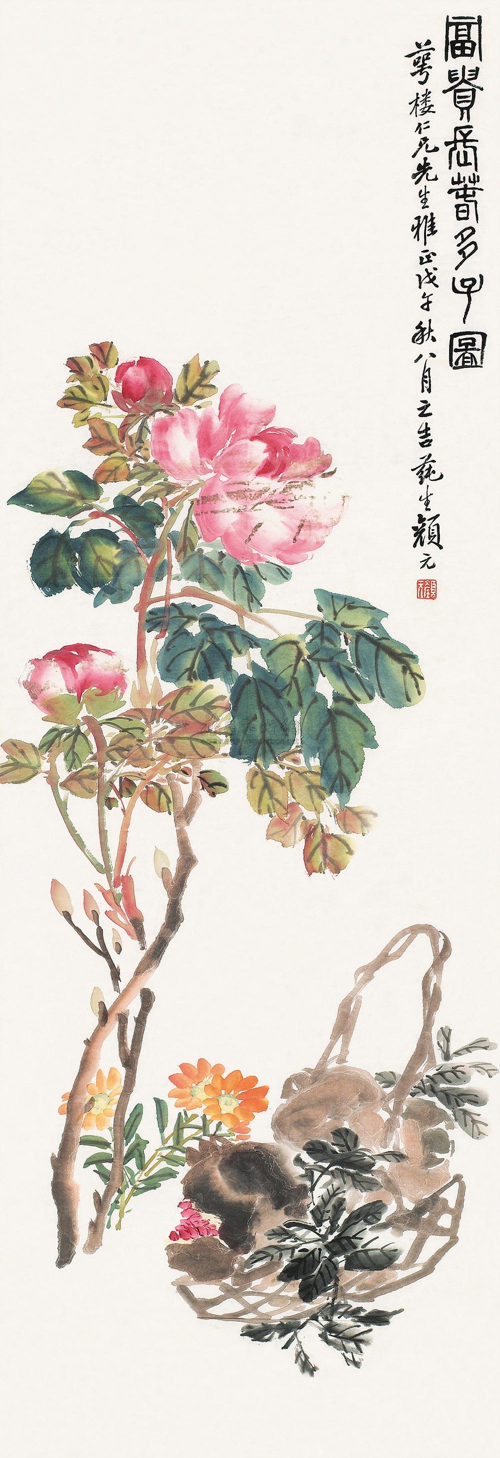 0660 富贵长寿图 镜片 设色纸本