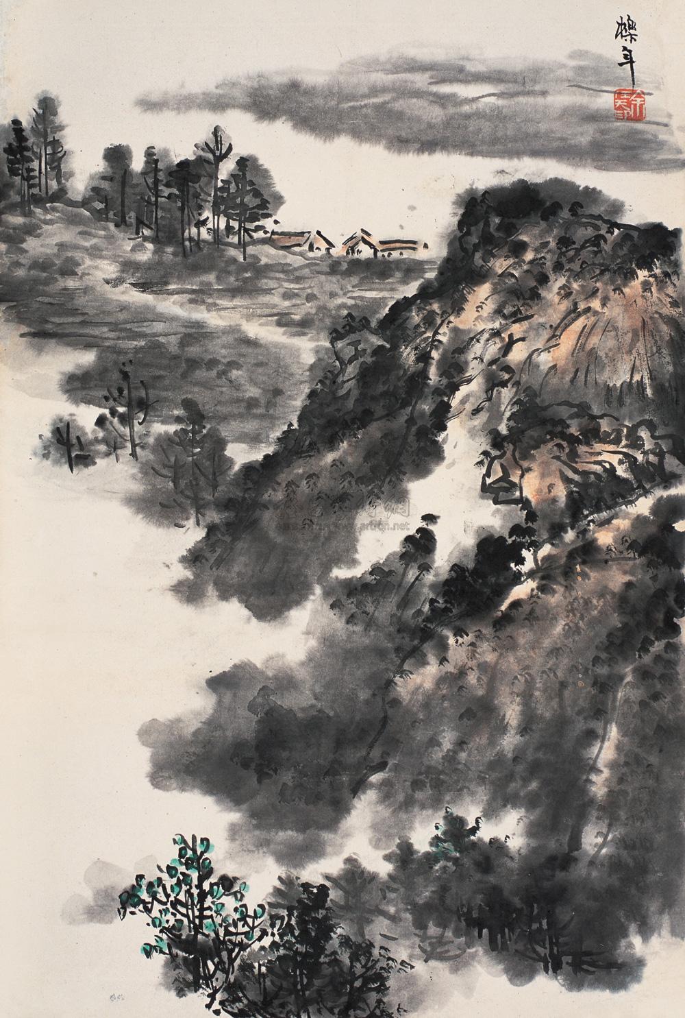 【山水 立轴 设色纸本】拍卖品_图片_价格_鉴赏_绘画