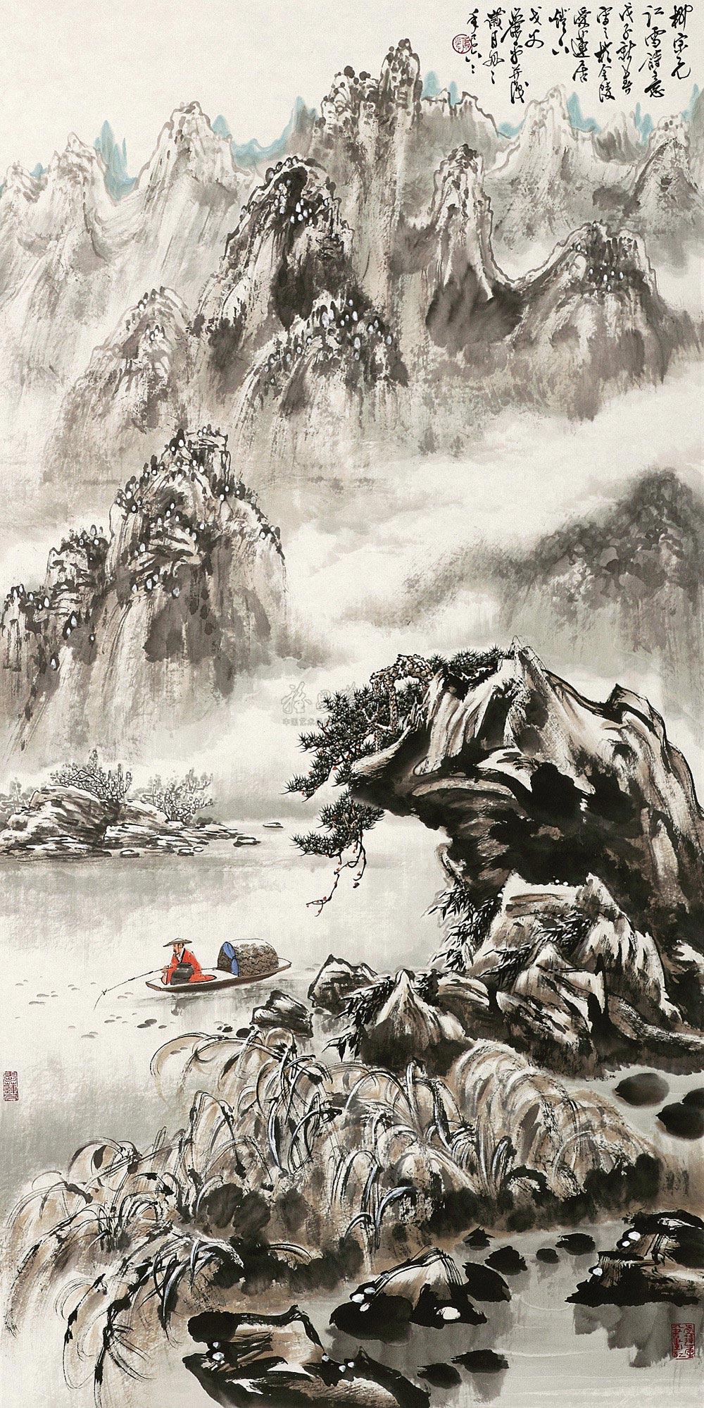 0297 2008年作 江雪诗意图 镜心 设色纸本