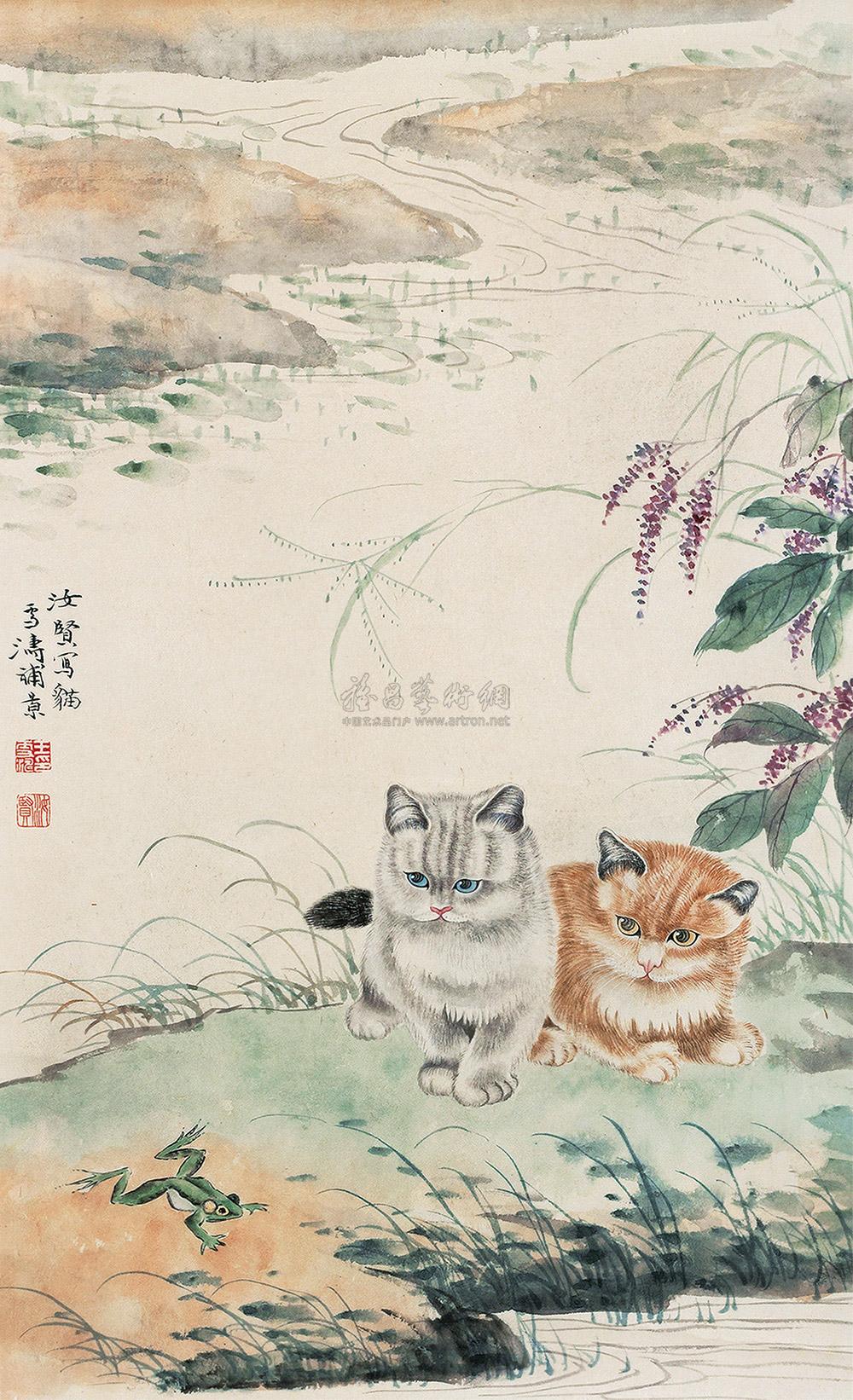 0368 双猫 立轴 设色纸本