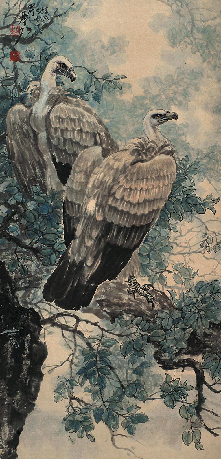 0350 双鹰图 立轴 纸本