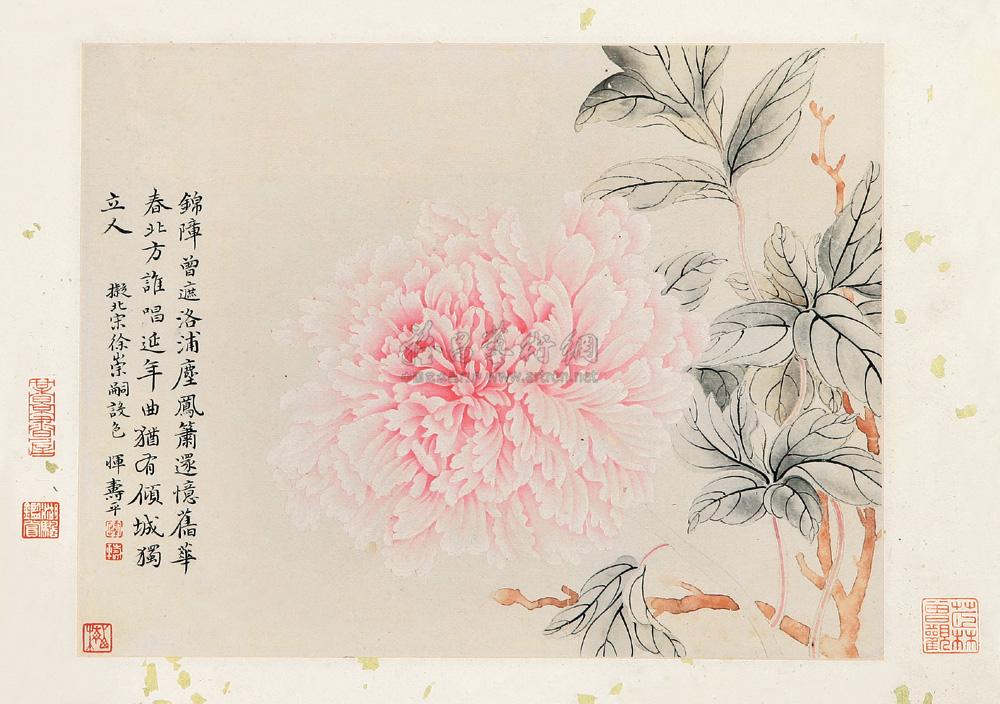 0340牡丹图镜框设色纸本