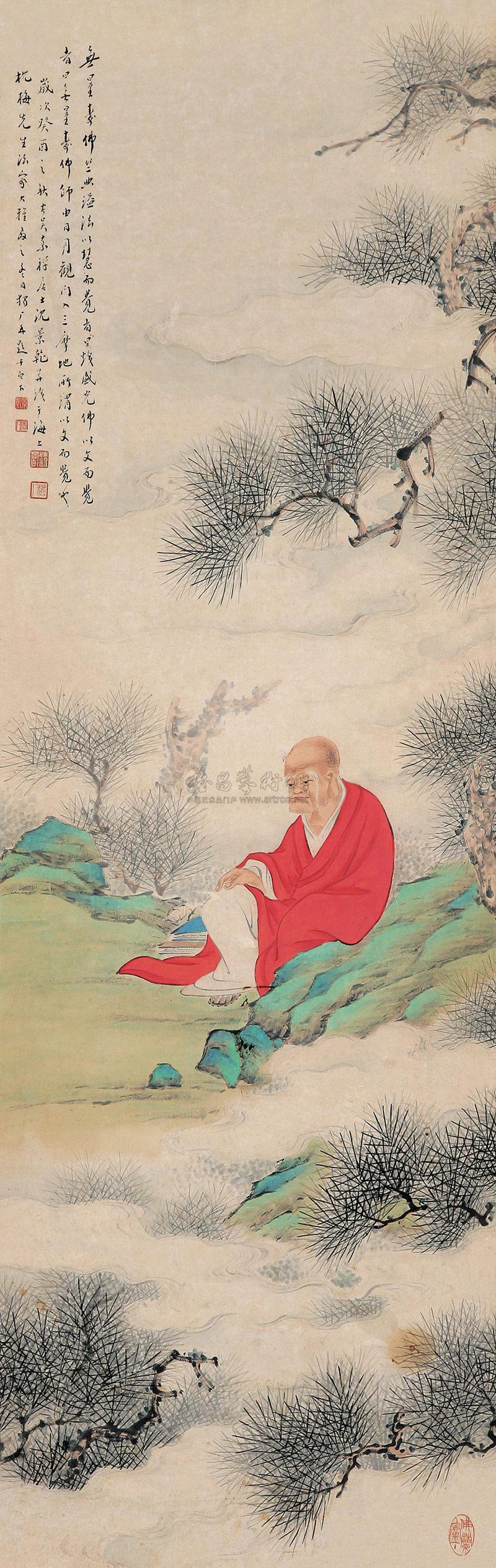 1071 1933年作 红衣罗汉图 立轴 设色纸本