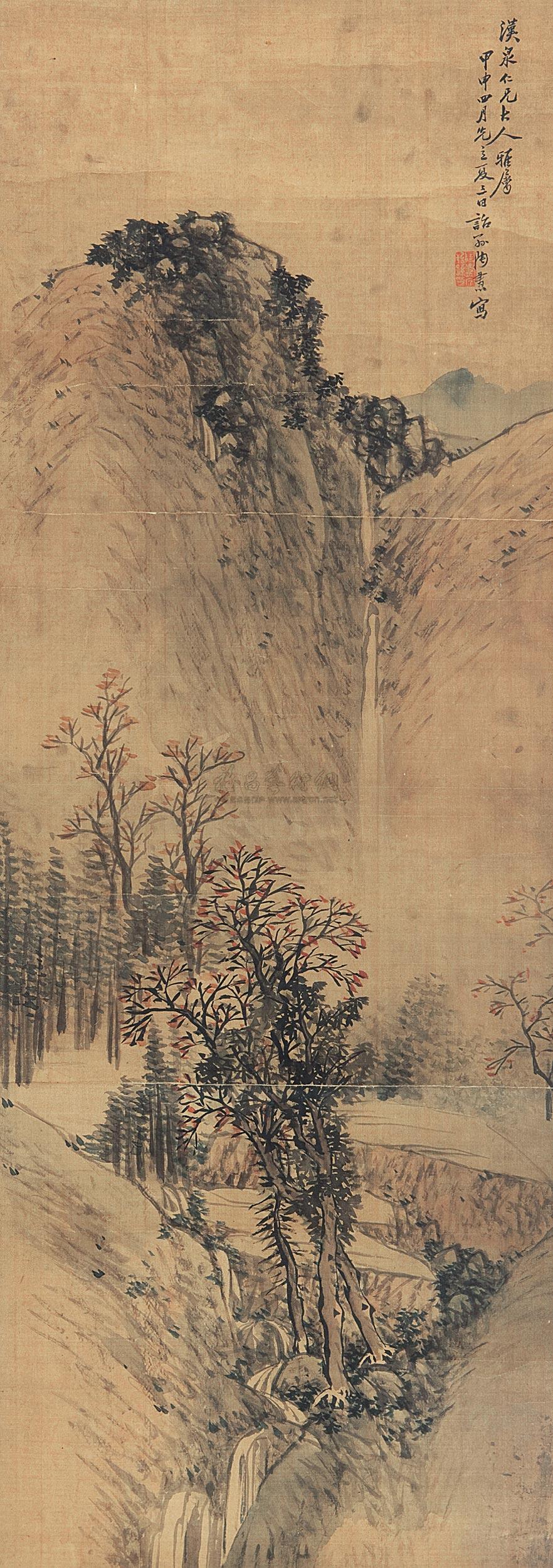 *2691 甲申(1884年)作 秋山飞瀑图 立轴 纸本