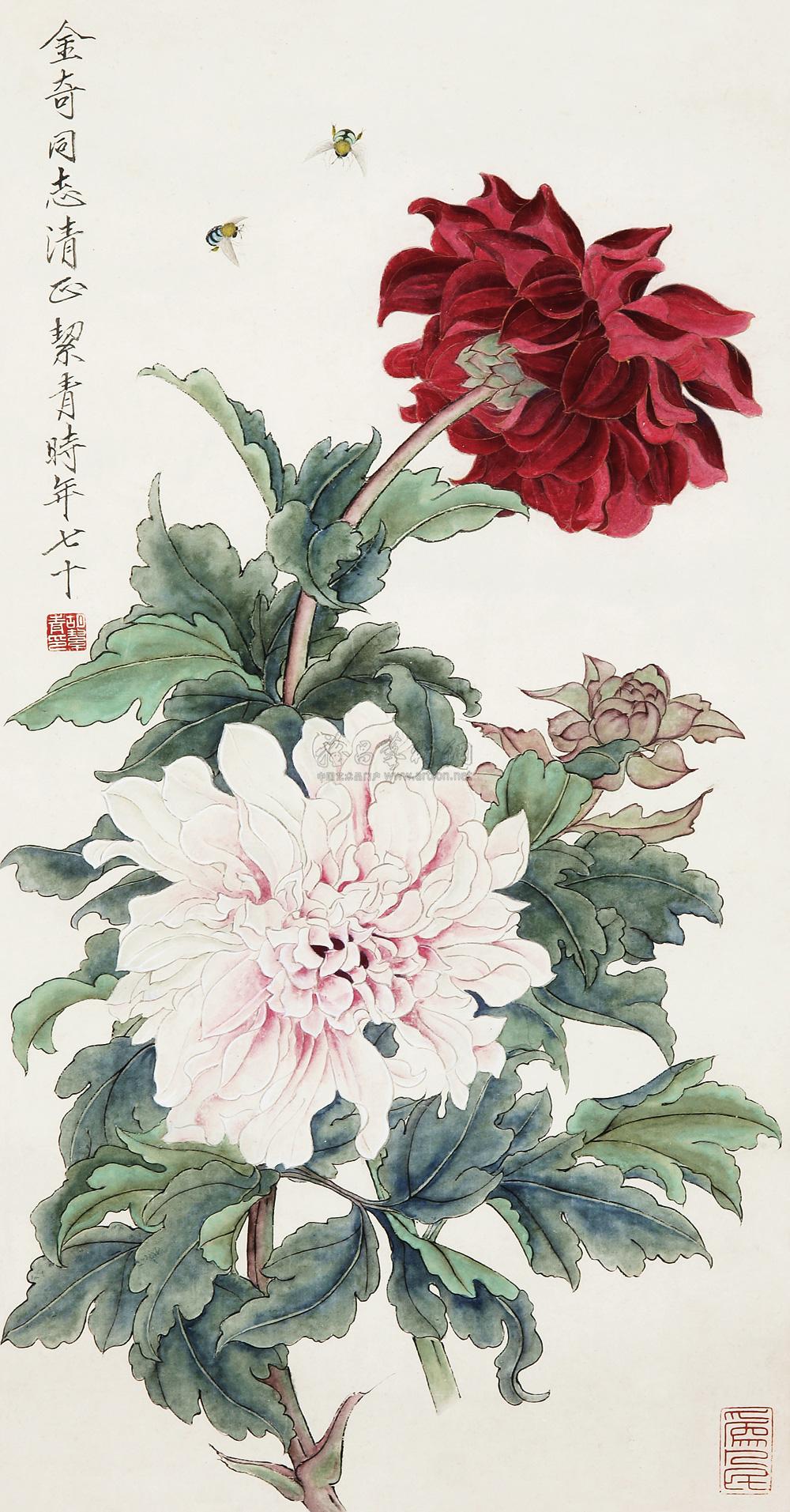 0573工笔花卉立轴设色纸本