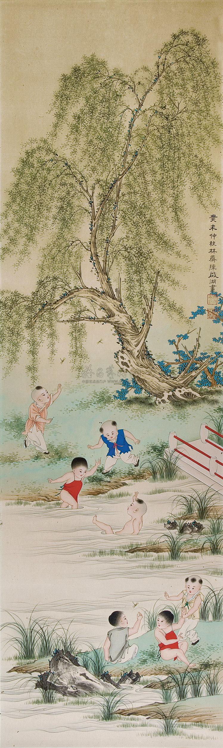 0019婴戏图立轴设色纸本
