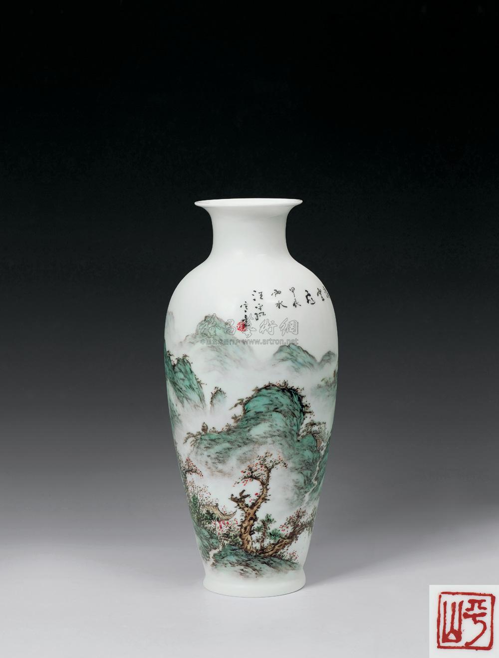 3341 汪平孙 山水粉彩瓷瓶