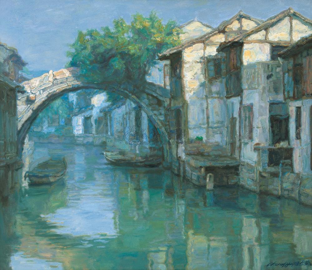 0040 1998年作 朱家角桥 布面 油画
