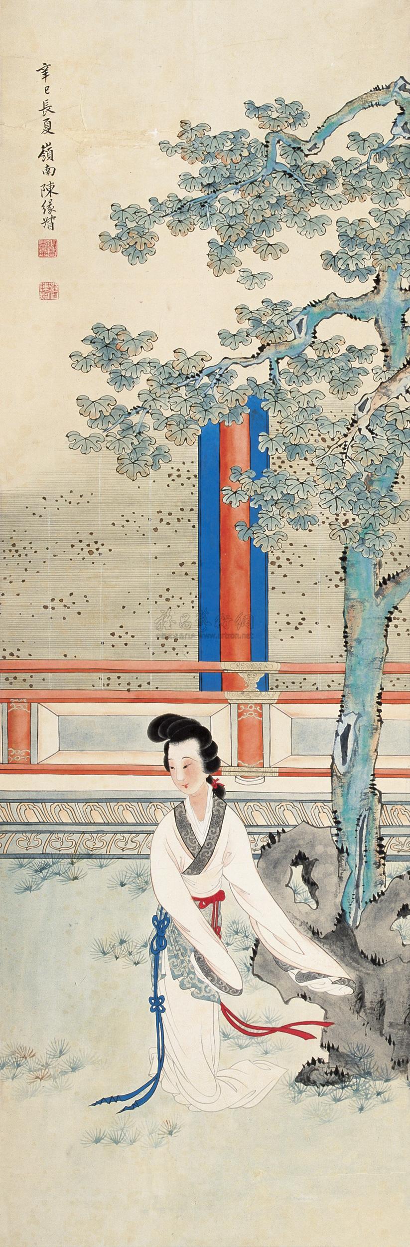 1697 1941年作 桐荫仕女 立轴 设色纸本