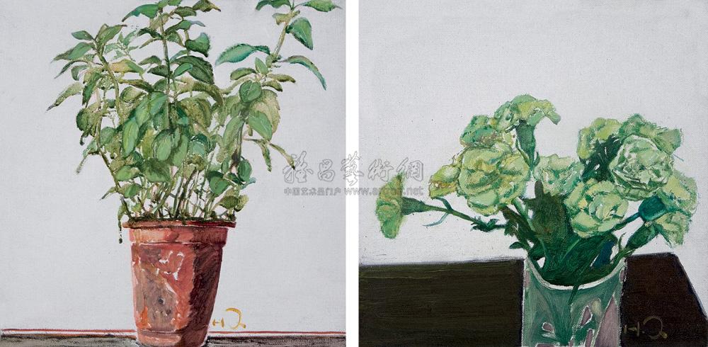 45662010年作小植物系列两张布面油画