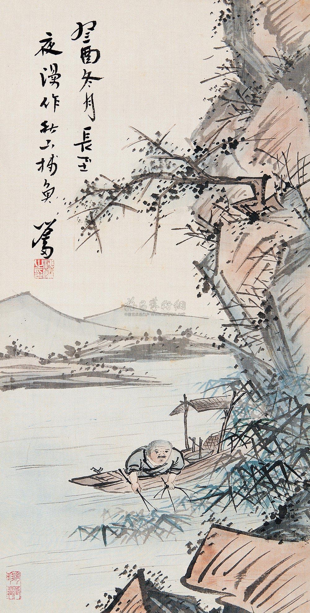 0728秋山捕鱼立轴绢本