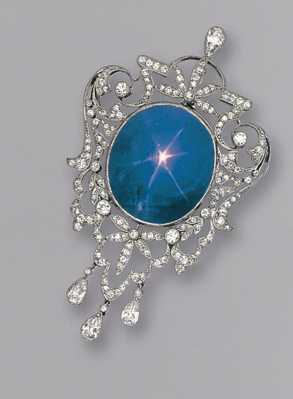 1499天然斯里兰卡变色星光蓝宝石配钻石别针吊坠