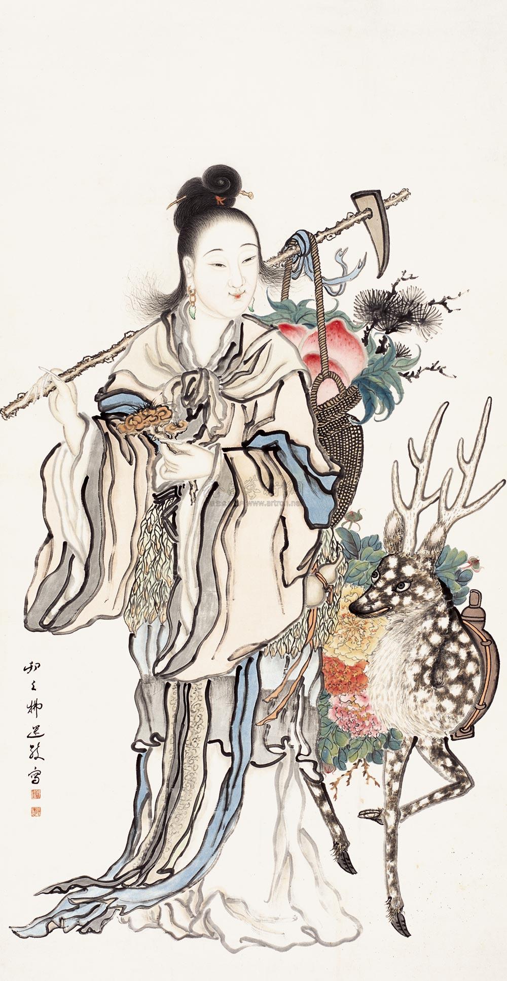 0518 麻姑献寿 立轴 设色纸本