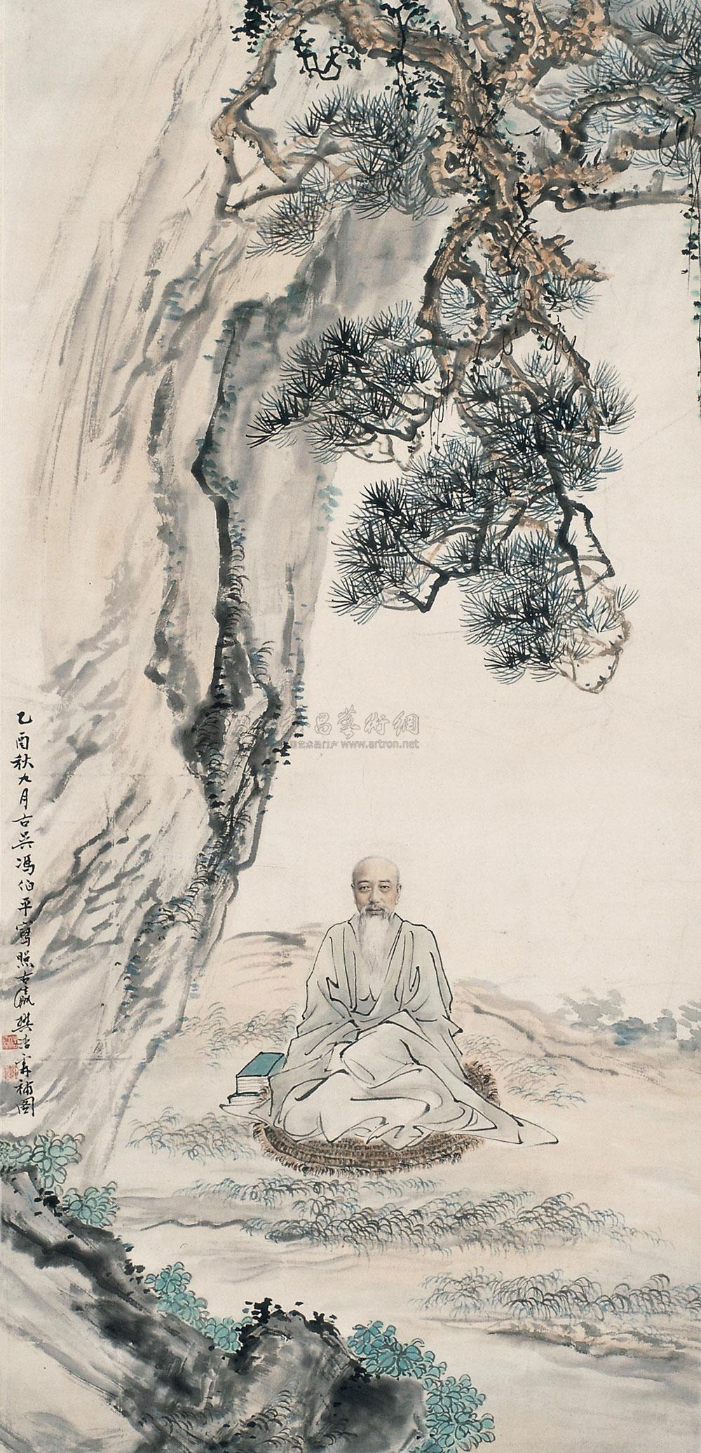 0684 参禅图 立轴 设色纸本