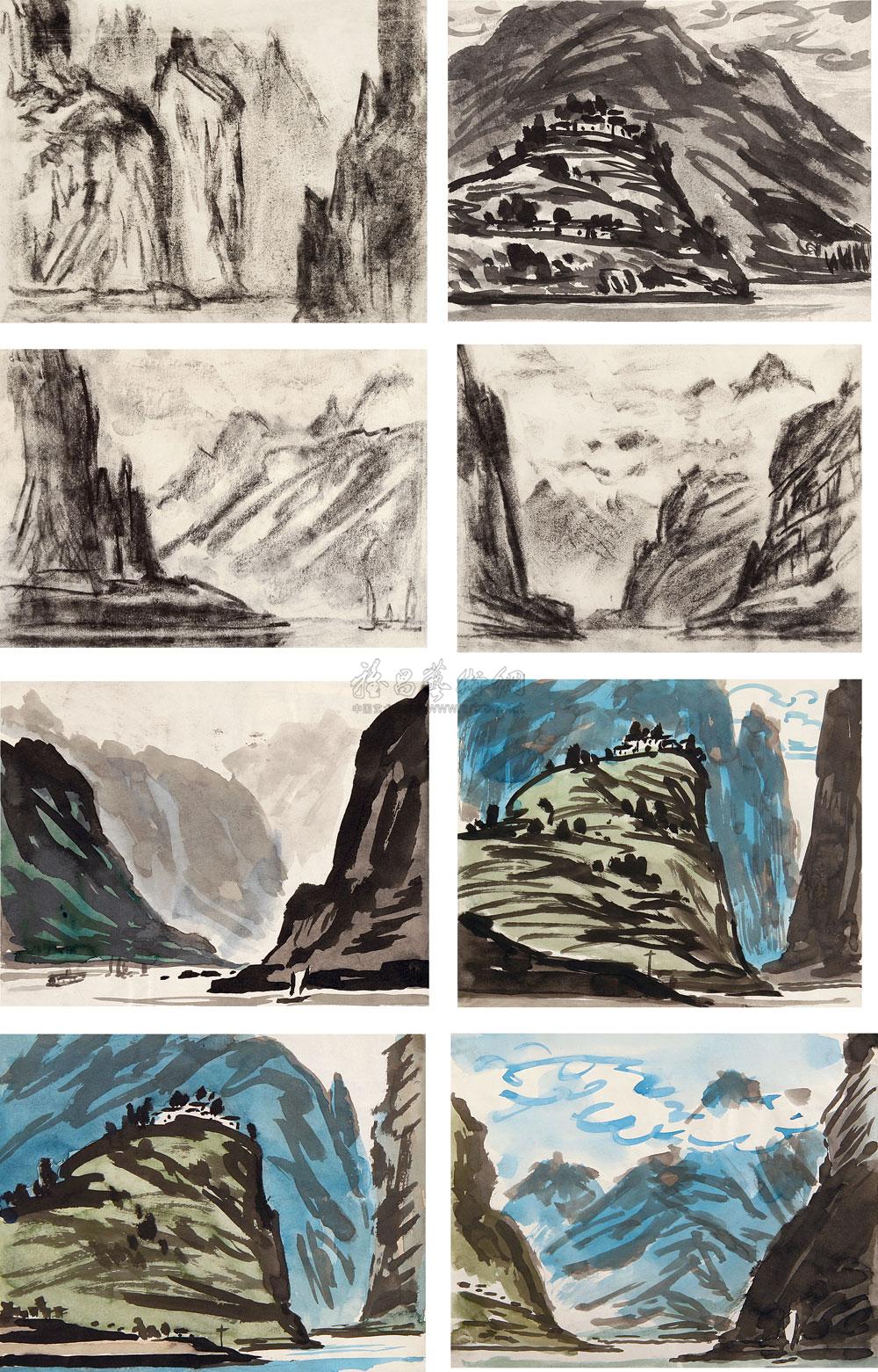 0030 1981年作 三峡画册 (共二十幅) 水彩炭笔速写