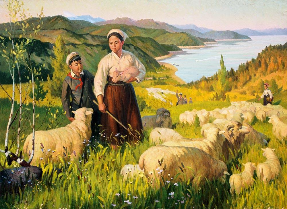 0033 1970年作 牧羊 布面 油画