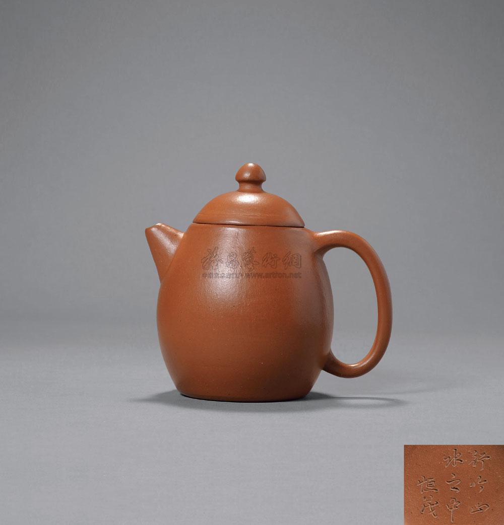 0014 清早期 "恒茂"款朱砂龙旦壶