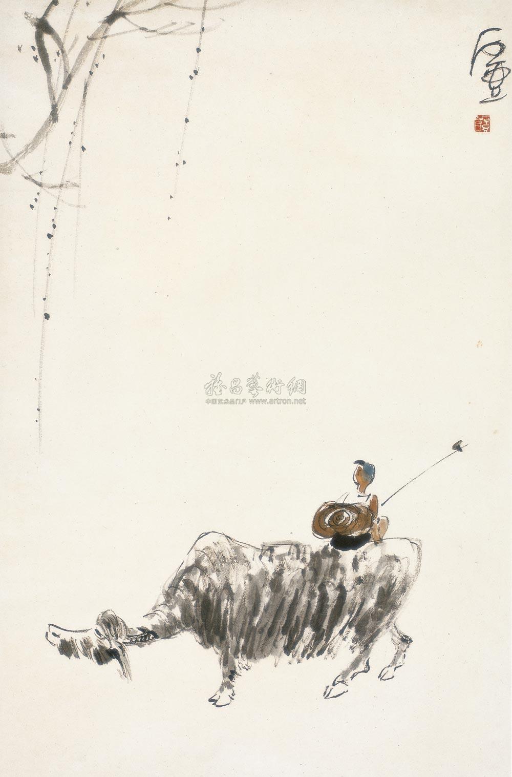 0055 归牧图 立轴 设色纸本