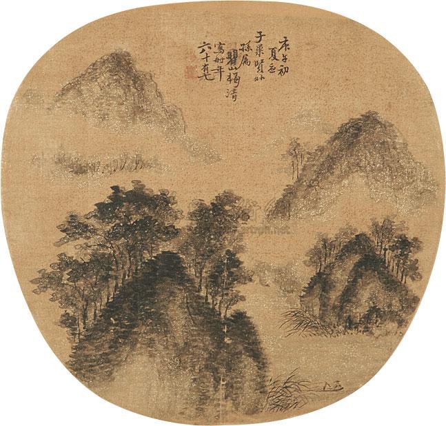 0039 山水圆光 镜心 设色绢本泥金
