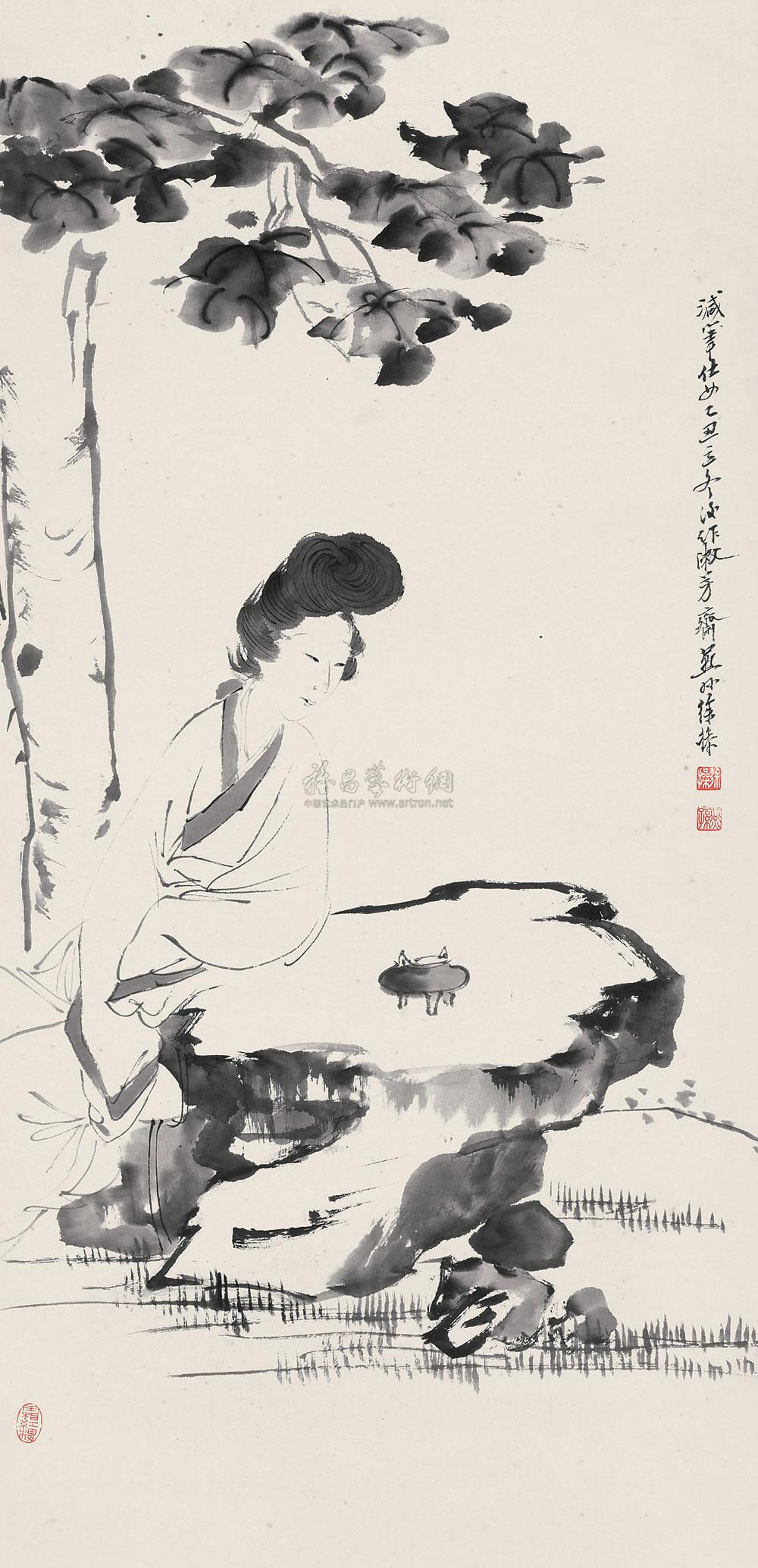 【1925年作 仕女图 镜心 纸本水墨】拍卖品_图片_价格_鉴赏_绘画_雅昌