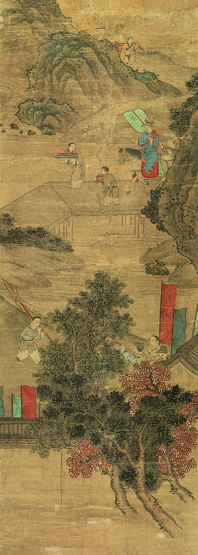 0044 春山行旅图 立轴 设色绢本
