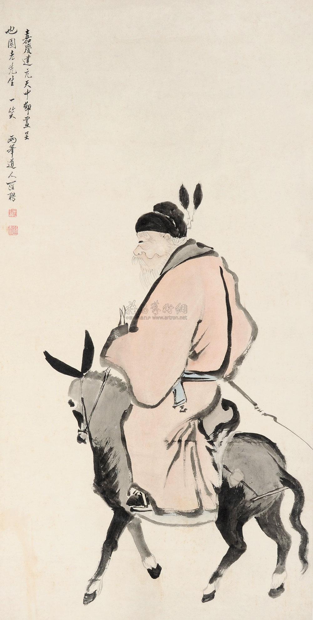 0624 钟馗骑驴图 立轴 纸本设色