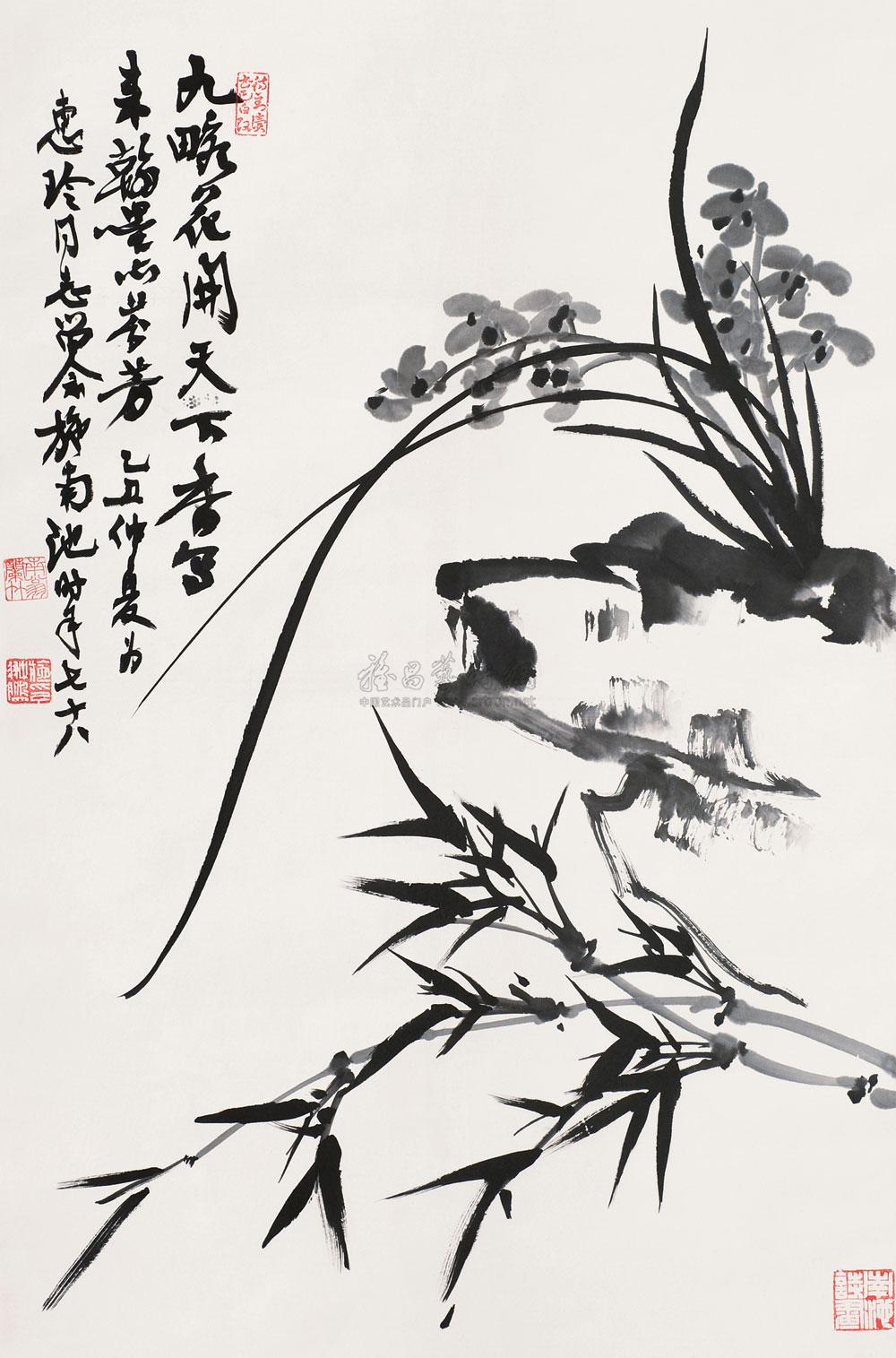 0158 兰竹图 立轴 水墨纸本