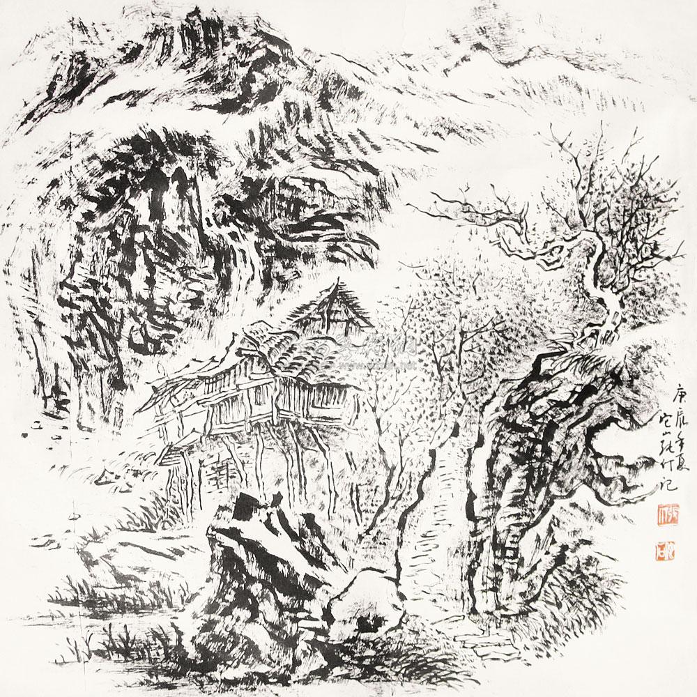 1887焦墨山水镜心