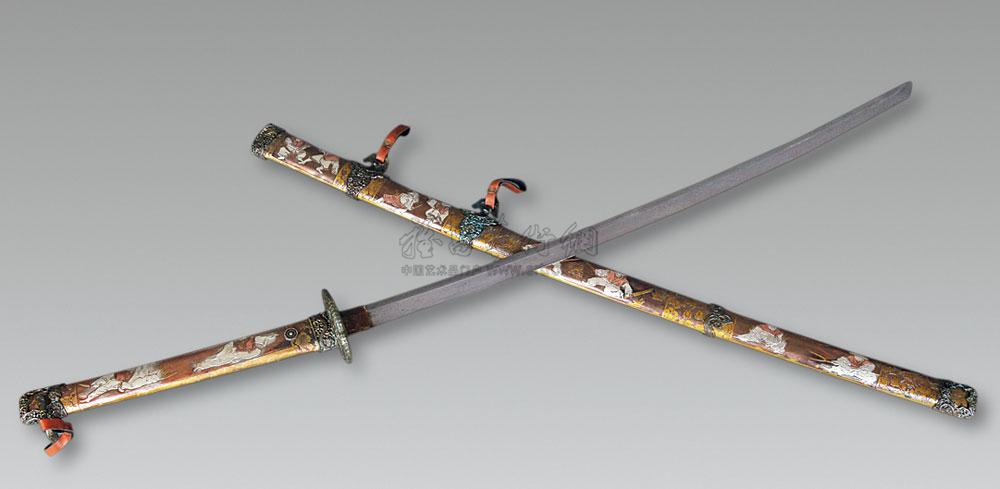 1542 19世纪 铜錾花日本武士刀