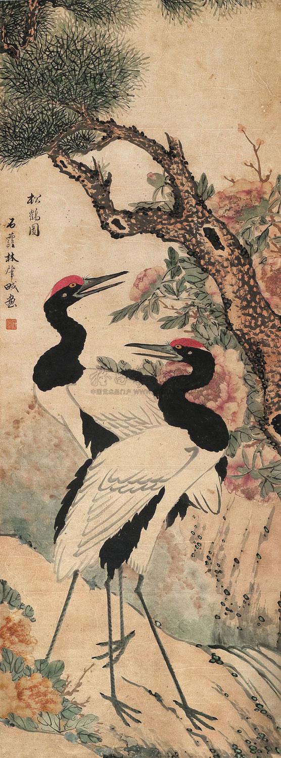 2217松鹤图立轴设色纸本