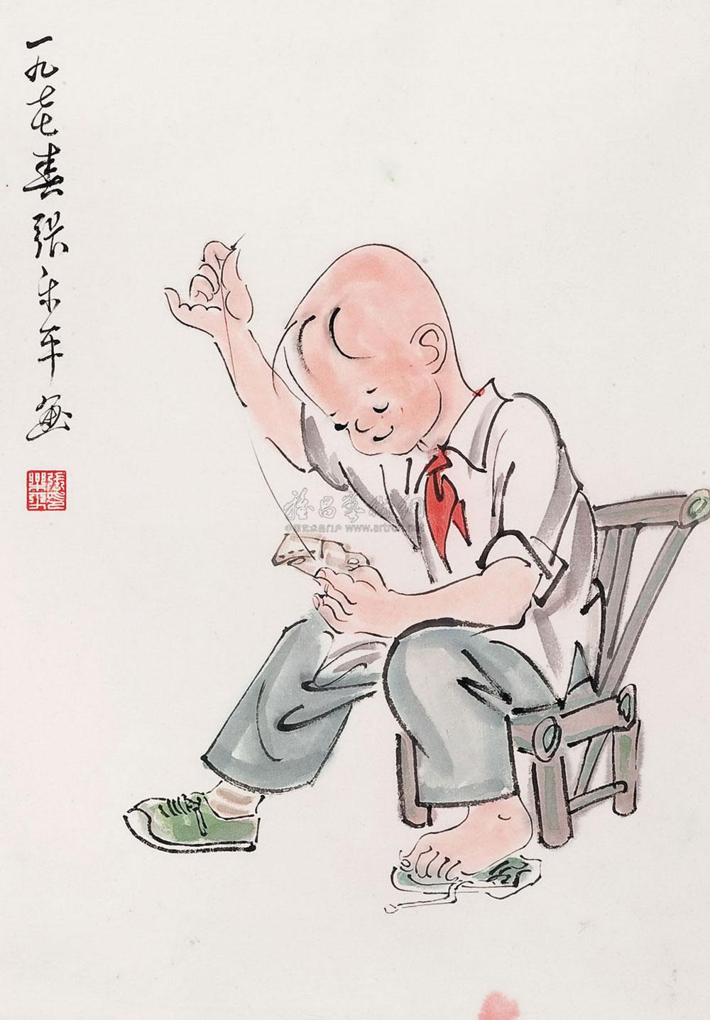 2371三毛补鞋镜心设色纸本